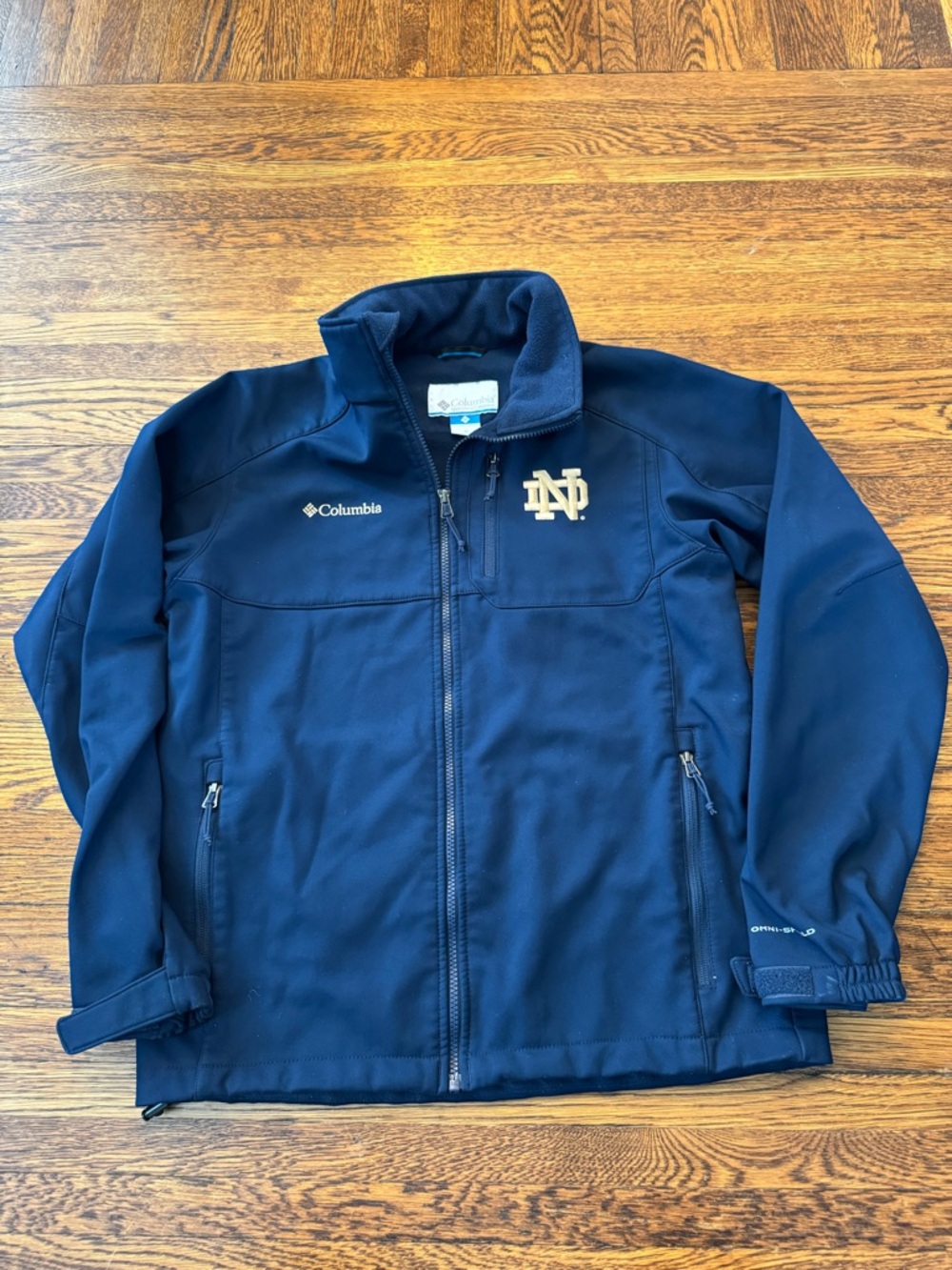 NOTRE DAME embroidered (Columbia) Omni Shield Navy Softshell Jacket with ND Logo